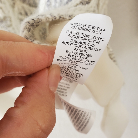 Lucky Brand grey white silver pointelle knit chiffon layered sweater - Picture 8 of 10